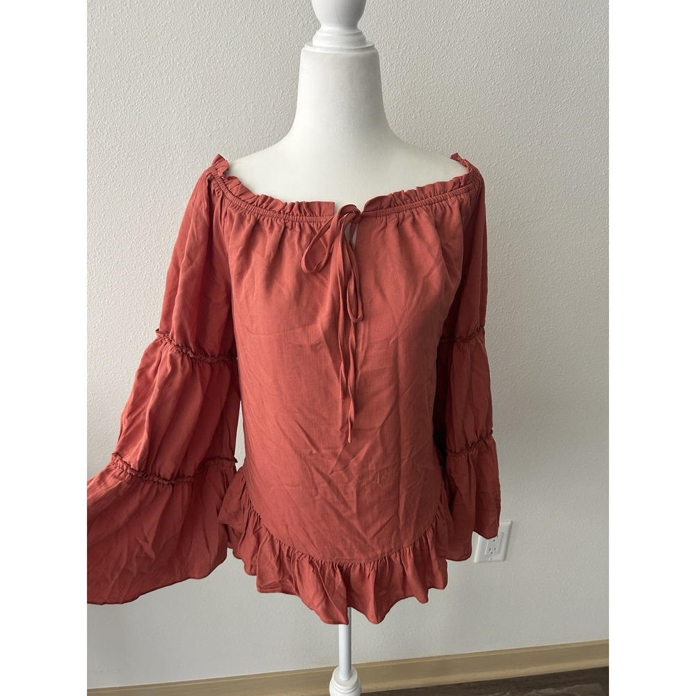 Orange Ruffle Belle Sleeve Peasant Top Whimsy Fairy Boho Cottagecore